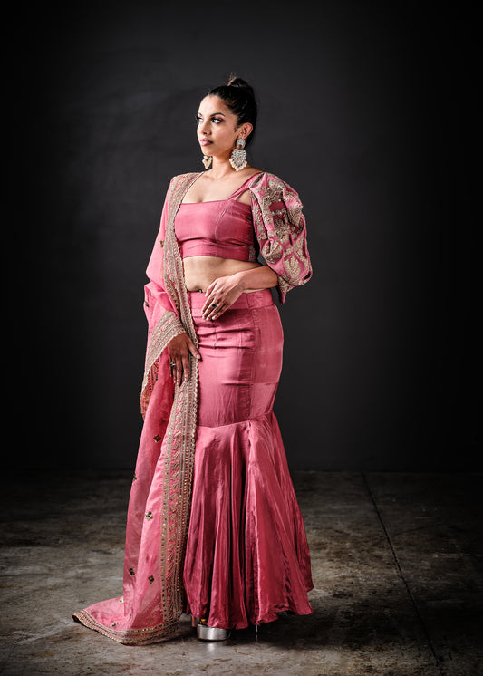 Indo Western Lehenga Dusty Pink