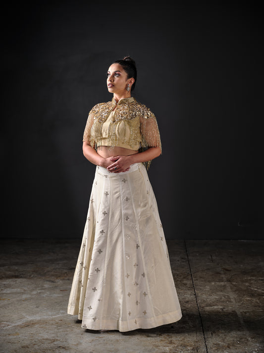Light Golden Lehenga with heavy cape