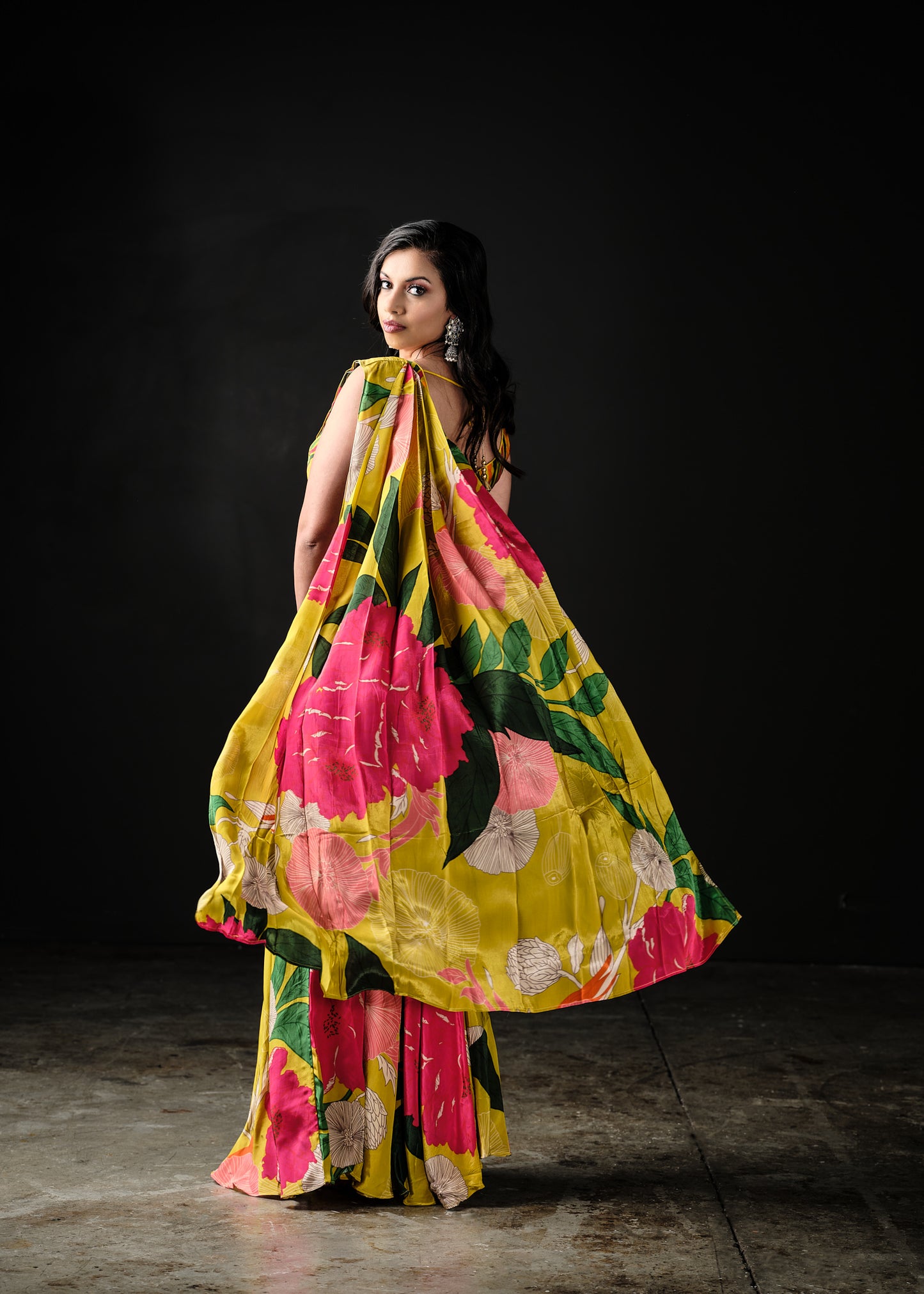 Indowestern Yellow Floral Crape Outfit