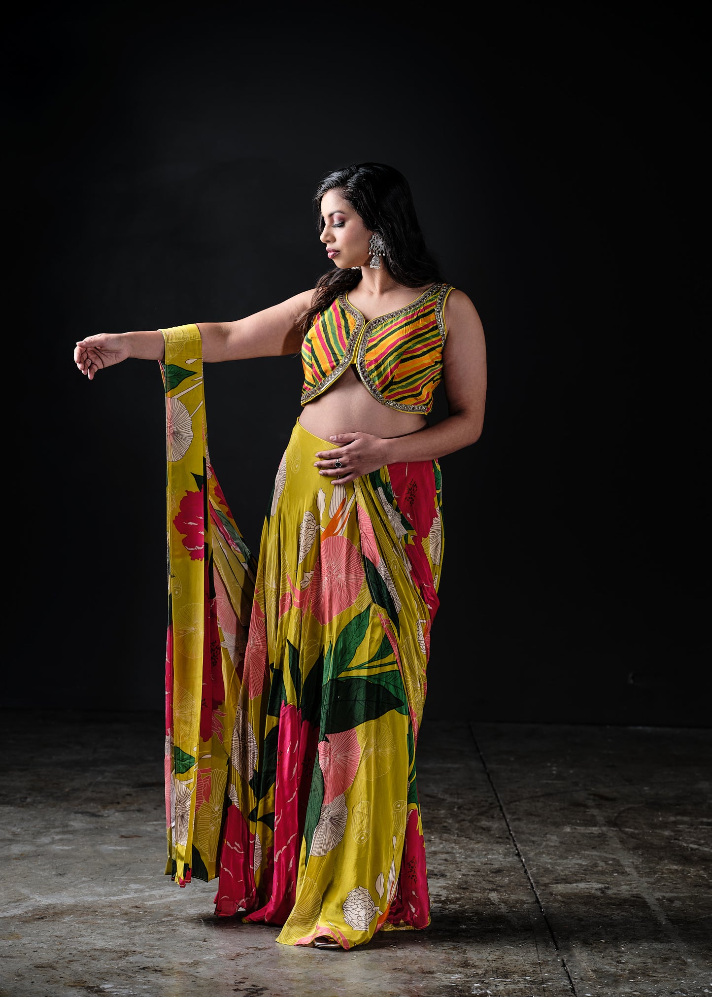 Indowestern Yellow Floral Crape Outfit