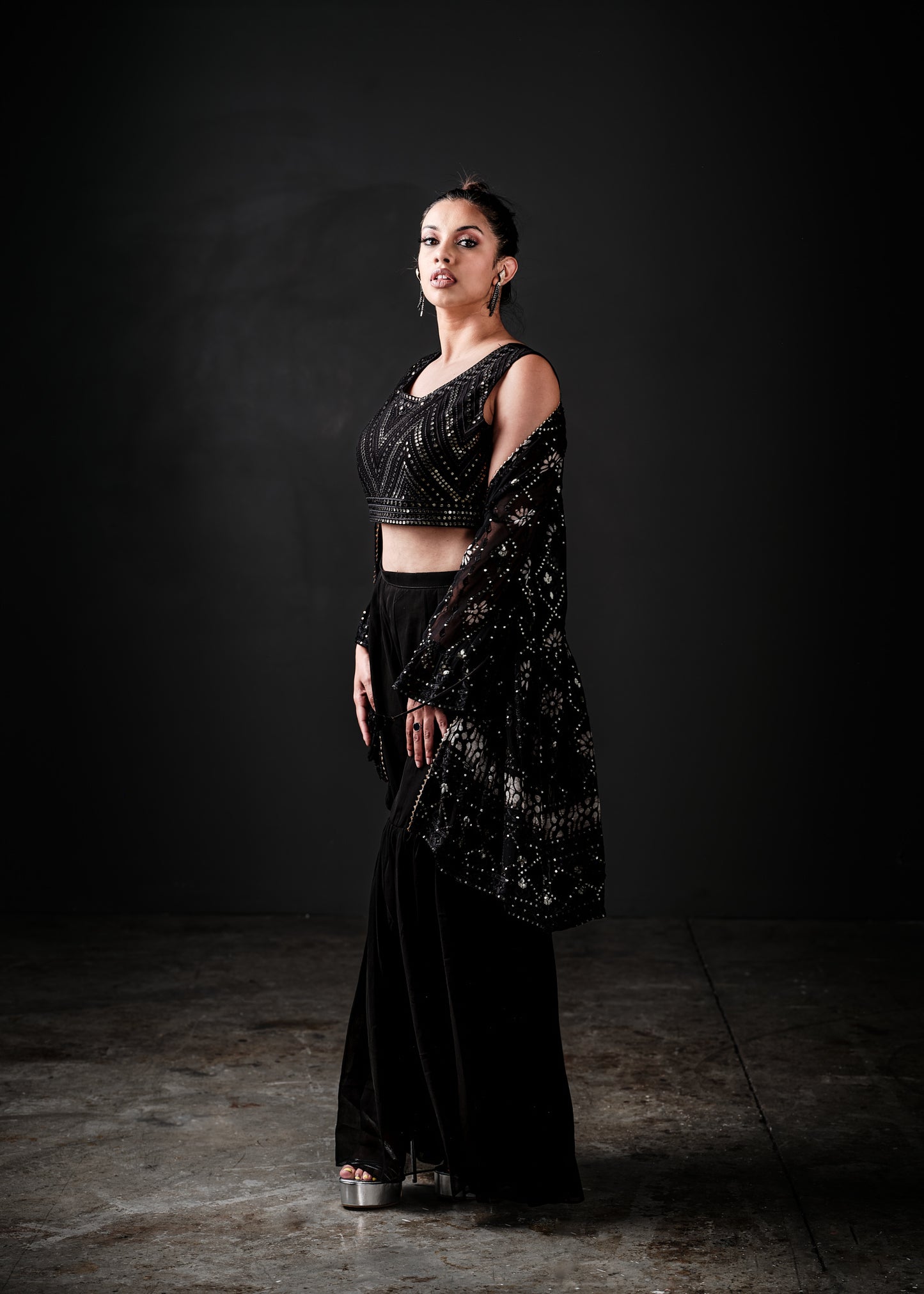 Indo Western Black Crop Top Set