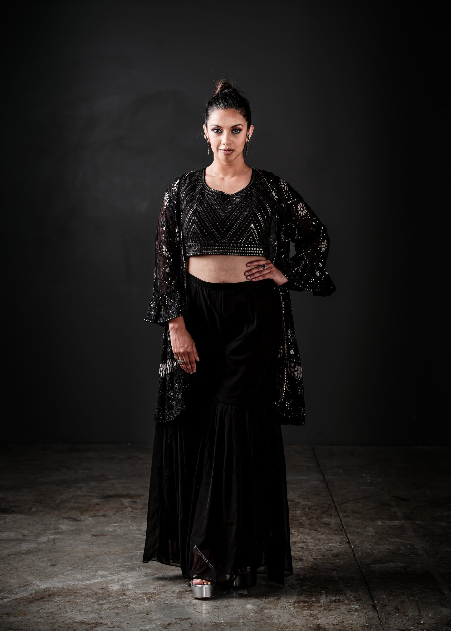 Indo Western Black Crop Top Set