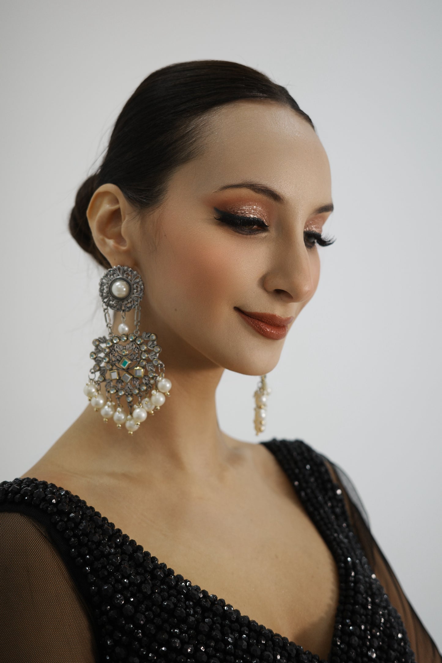 Black Organza Indo-Western Lehenga with Beaded Blouse and Cape