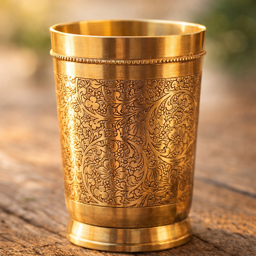 Elegant brass tumbler set with embossed detailing premium quality