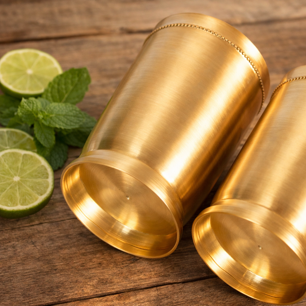Designer brass matt tumbler set of 2 stylish handcrafted look