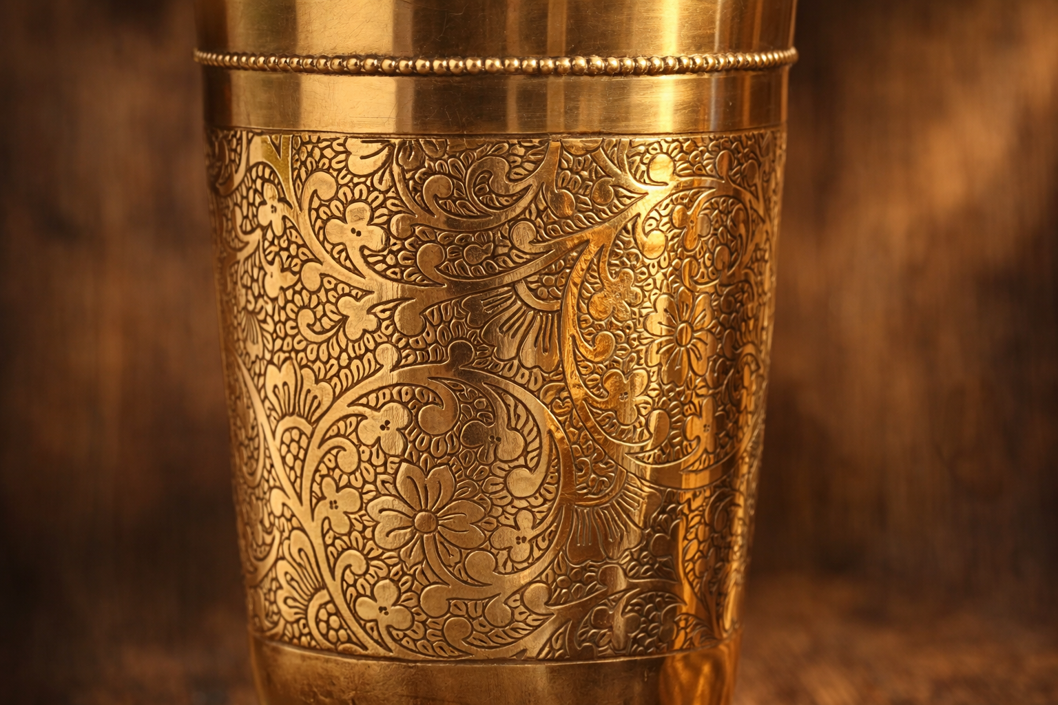 Designer brass tumblers set of 2 with stylish handcrafted pattern finish