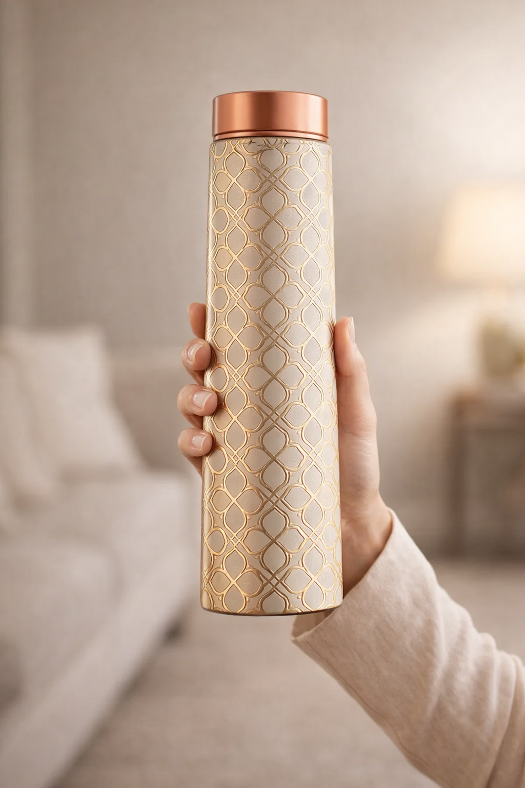 Designer copper water bottle set with elegant gold accents