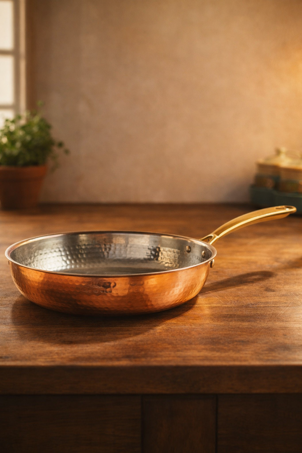 Hammered copper fry pan 10 inch with tin lining handmade skillet