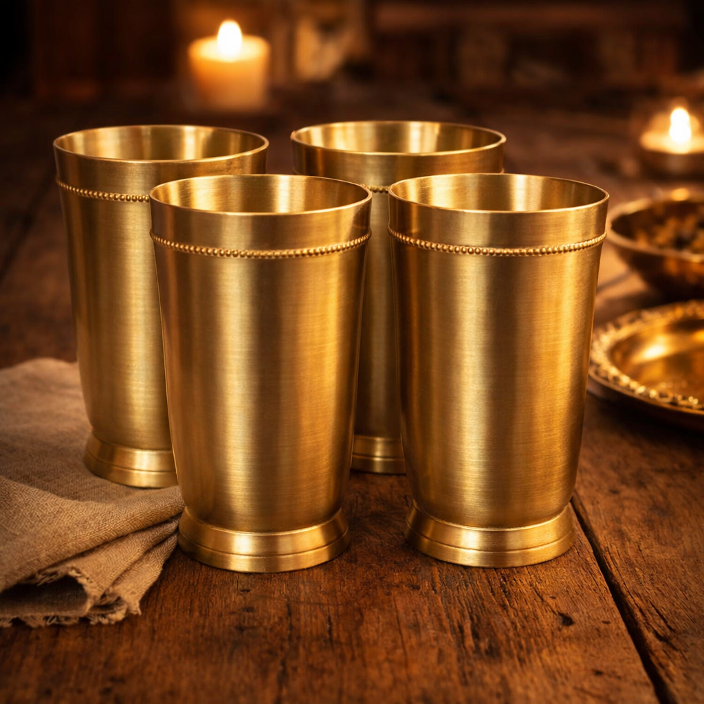 Handcrafted brass matt finish tumblers set of 4 270ml premium design