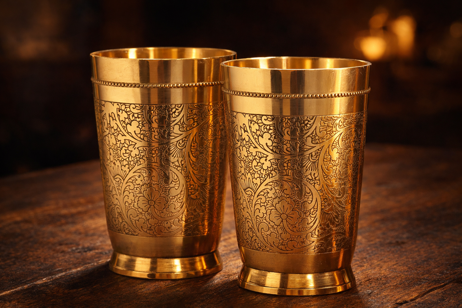 Handcrafted brass embossed tumblers set of 2 300ml premium finis