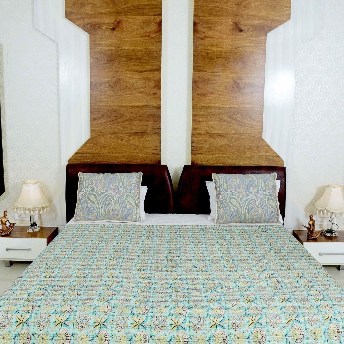 Pastel Green Handmade Kantha Quilt - Subtle