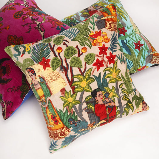 Kahlo's Vibrant Palette Velvet Cushion