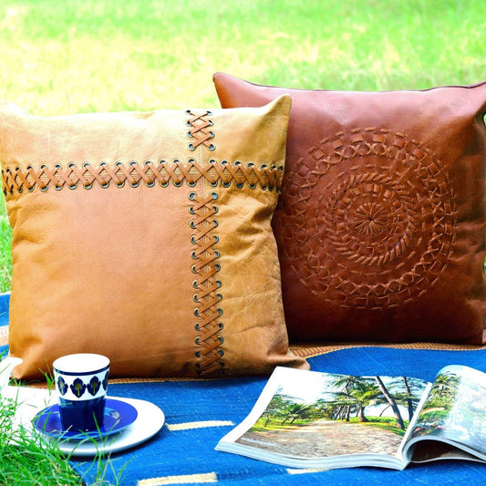 Tan Leather Cushion Cover - Beige, Premium Quality