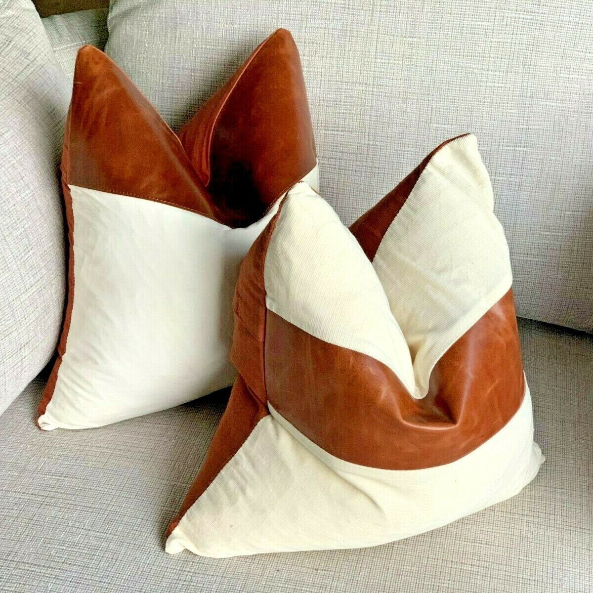 Tan Leather Cushion Cover - Haze, 100% Genuine Leather