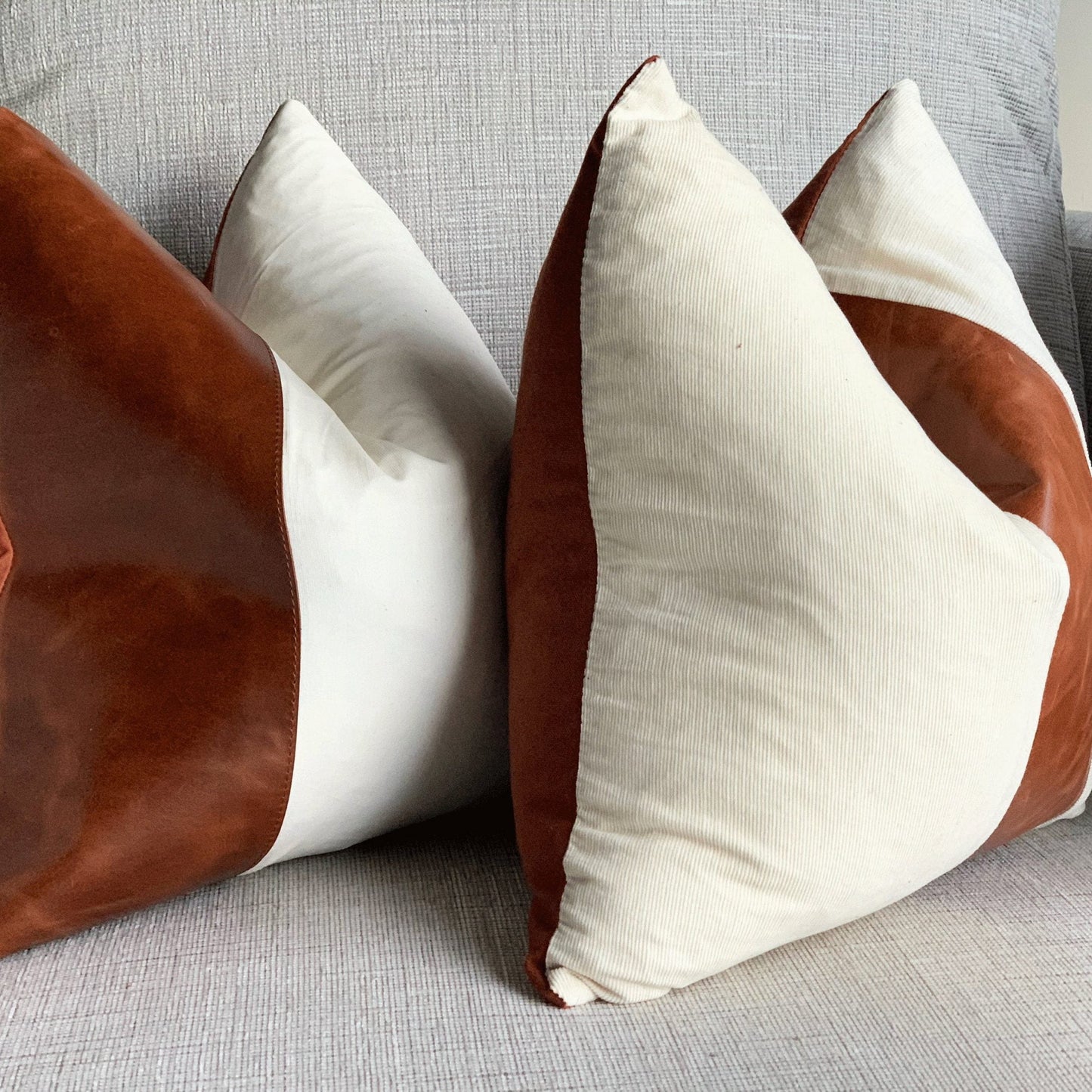 Tan Leather Cushion Cover Celestial White