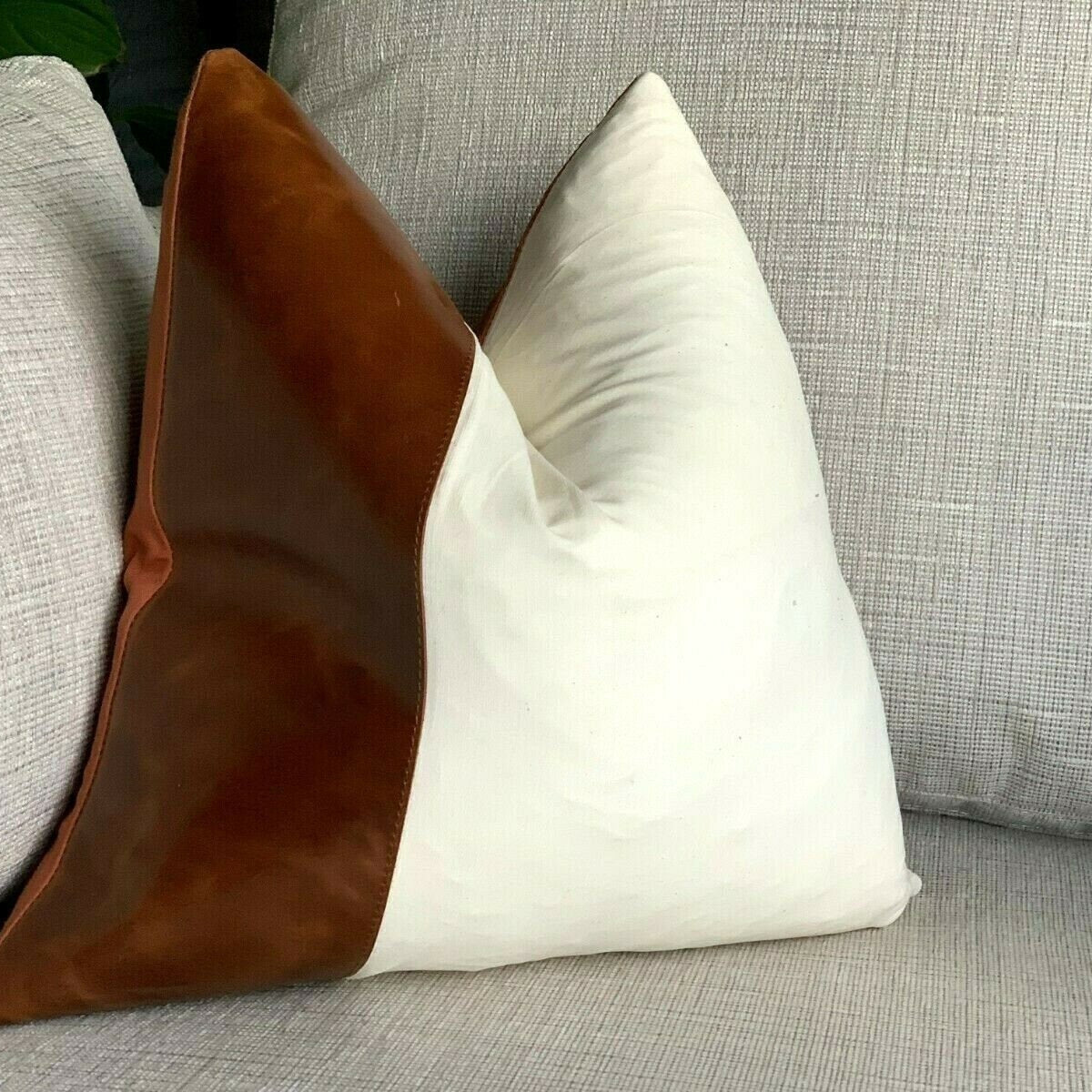 Tan Leather Cushion Bright White Finish