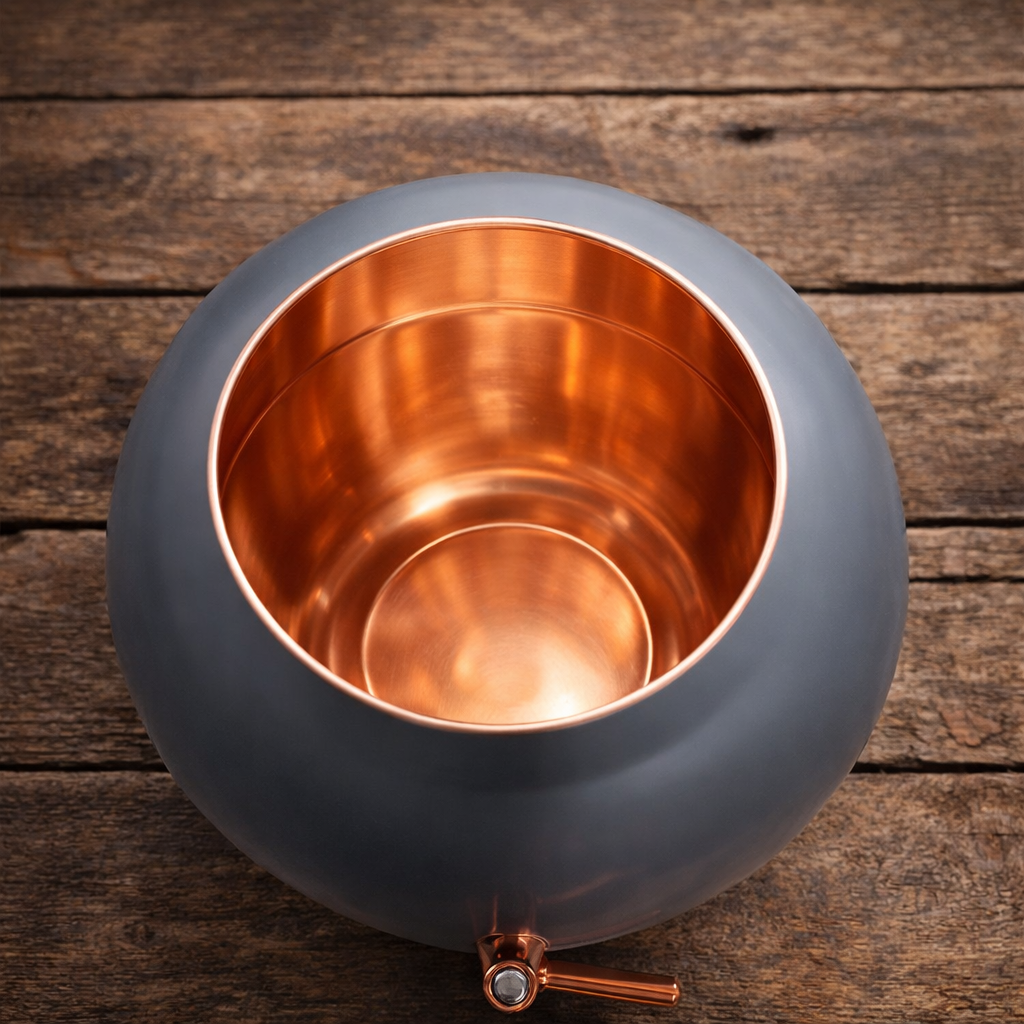 Modern silk gray copper dispenser displayed as a home decor piece