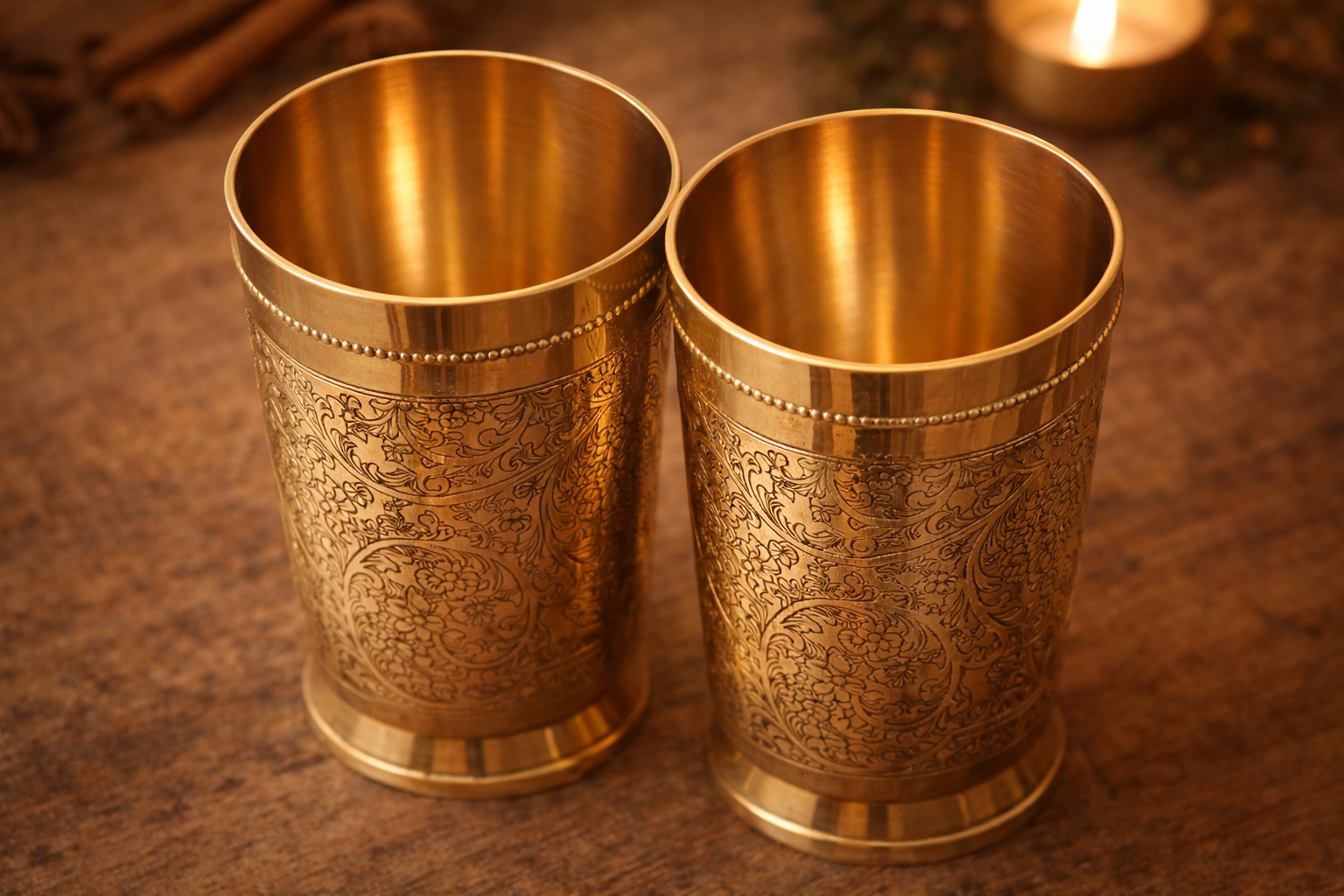 Premium brass embossed tumblers set of 2 traditional design
