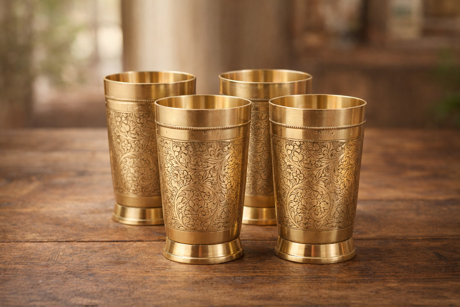 Premium brass tumbler set for home use with traditional design