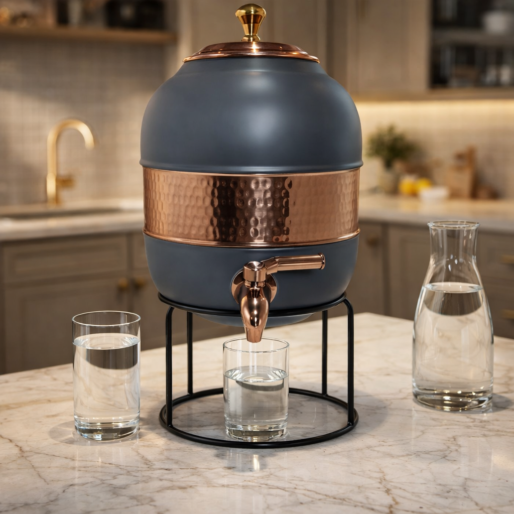 5000ml capacity pure copper water dispenser in a sleek gray finish