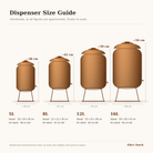 Antique etched copper water dispenser size guide, approximate vessel and stand heights by capacity