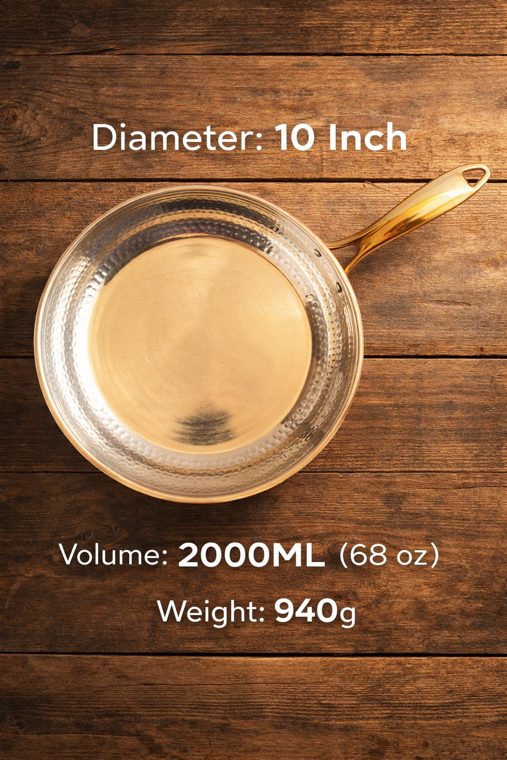 Tin lined copper fry pan 2000ml for even cooking performance