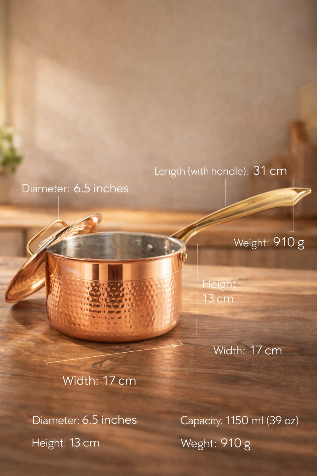 Tin lined copper saucepan cookware for even heat distribution